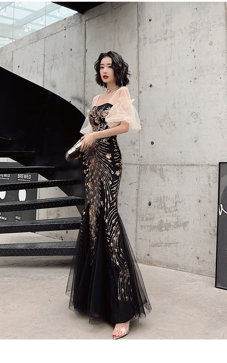 Fishtail Evening Dress Female Temperament Queen Banquet Noble Temperament Long Socialite Fairy Dream Mori Style Host LAS431