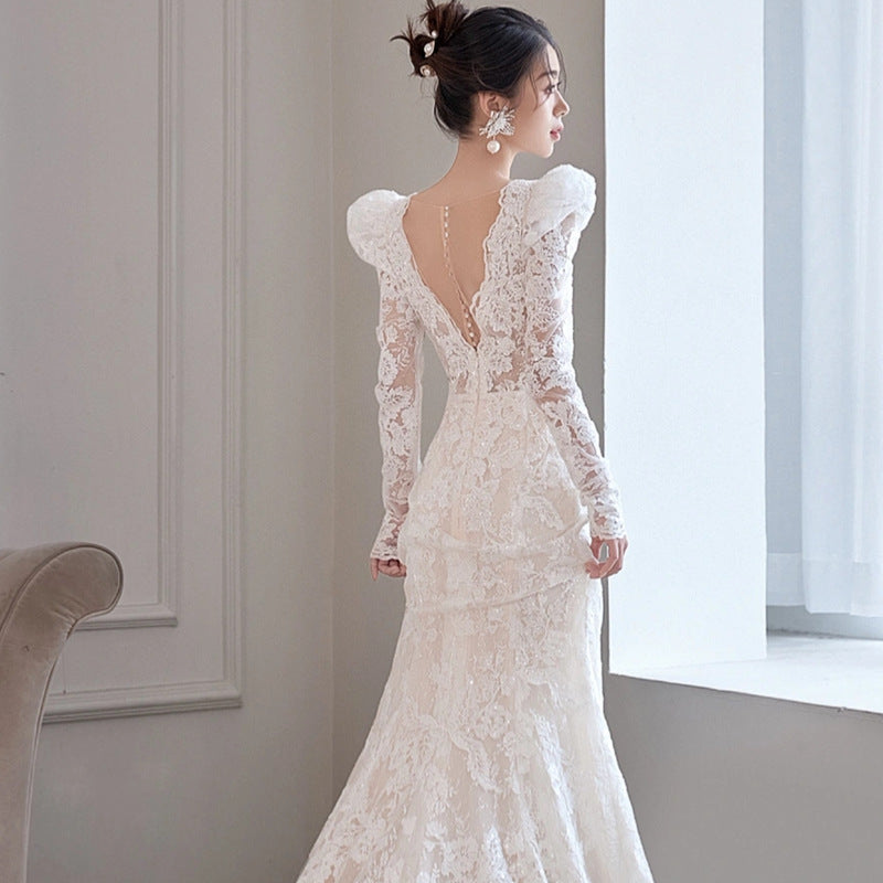 Bride dresses wedding dress Lace Fishtail Gown High-End Small Trailing Wedding Dress 2023 New Style White Bridal veil H899