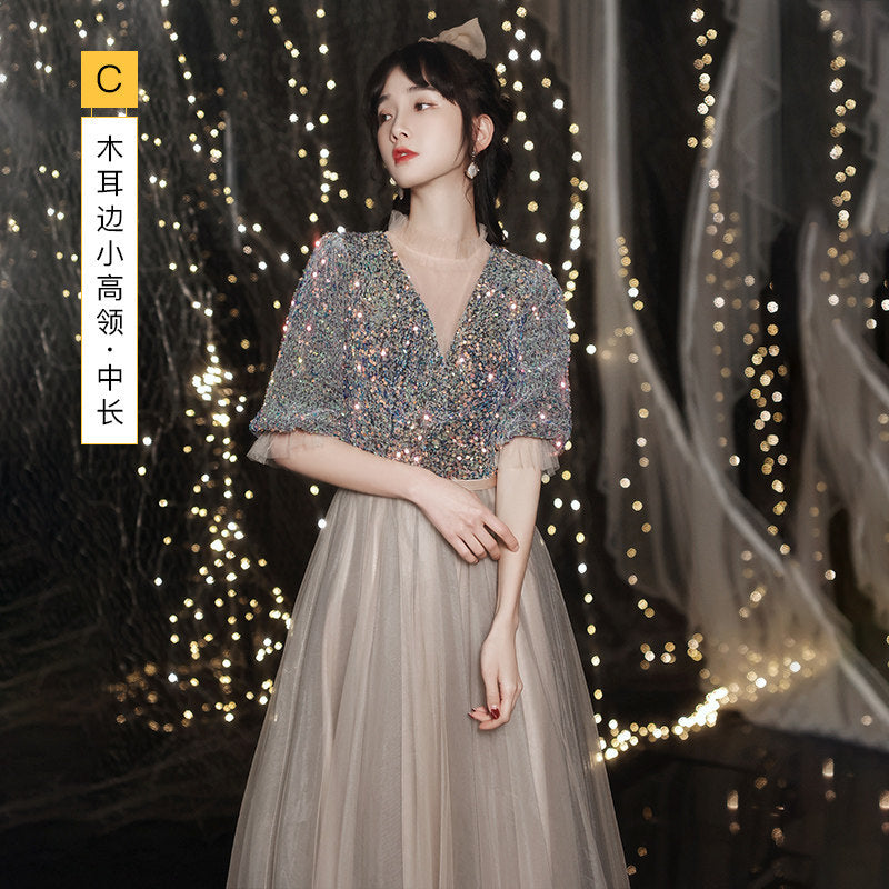 Bridesmaid Evening Dress Banquet Temperament Daily Style 2023 New Spring and Summer Long Slimming Fairy Sisters Group Female H779