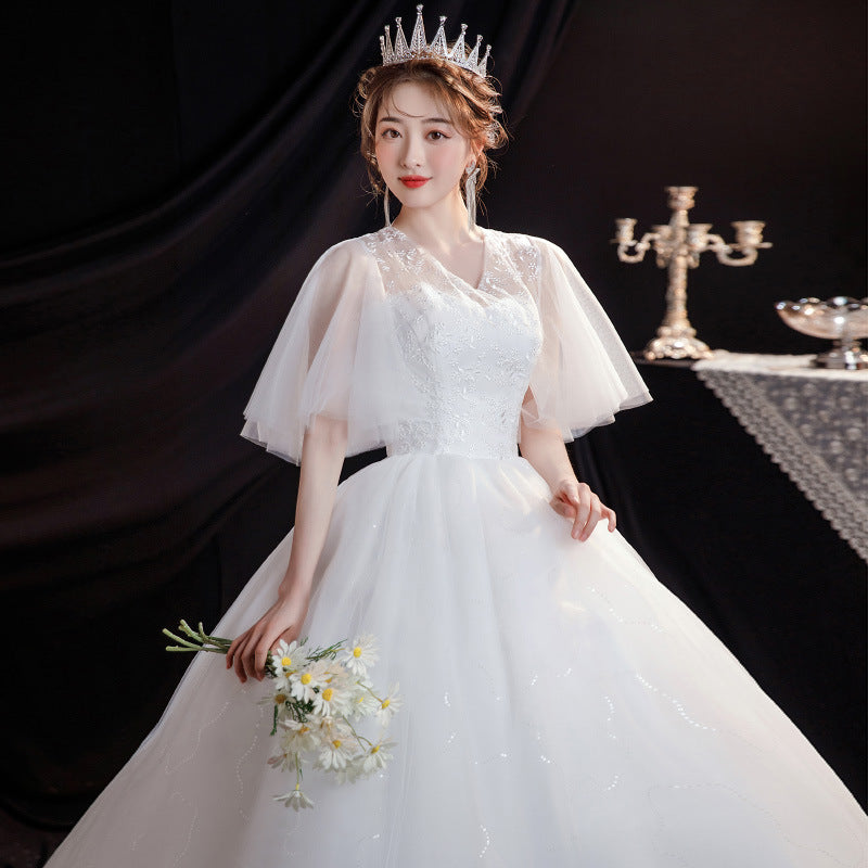 Wedding Dress 2023 New Style Lace Super Fairy Dream Wedding Veil French Style Fat Spring and Summer Wedding Dress Arms Hiding V-neck H238