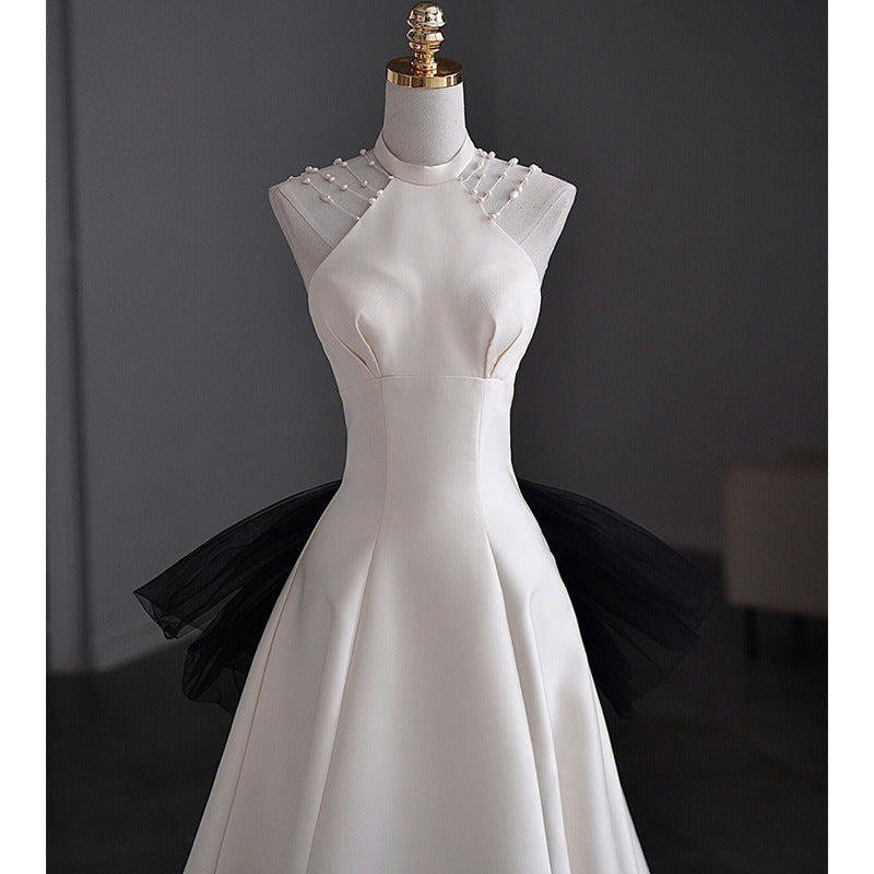 White Evening Dress High-End Affordable Luxury Niche High-Grade Halter Light Wedding Dress Trailing Satin Elegant Luxury Annual Meeting H788