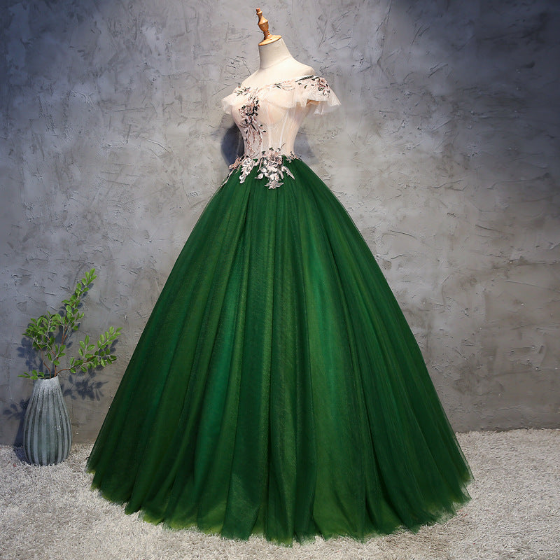 Evening Dress Green Piano Vocal Music Art Test Bel Canto Solo Performance Princess Pettiskirt Host Adult Formal Dress H293