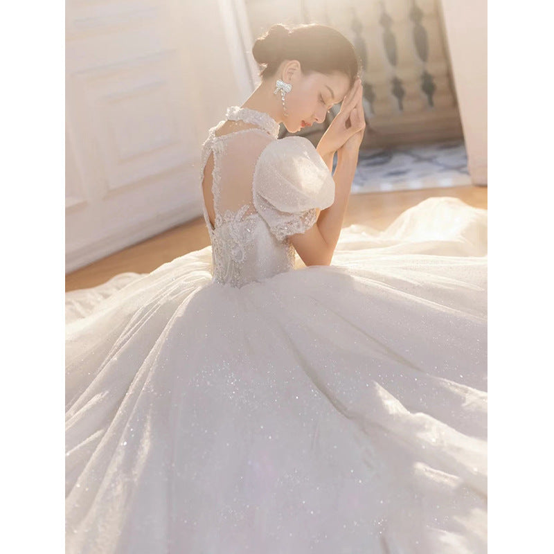 wedding dress Star dress French Starry Sky Light Wedding Dress 2022 New High-Grade Sense Small Princess Escape Big Tail Main Yarn LAS407