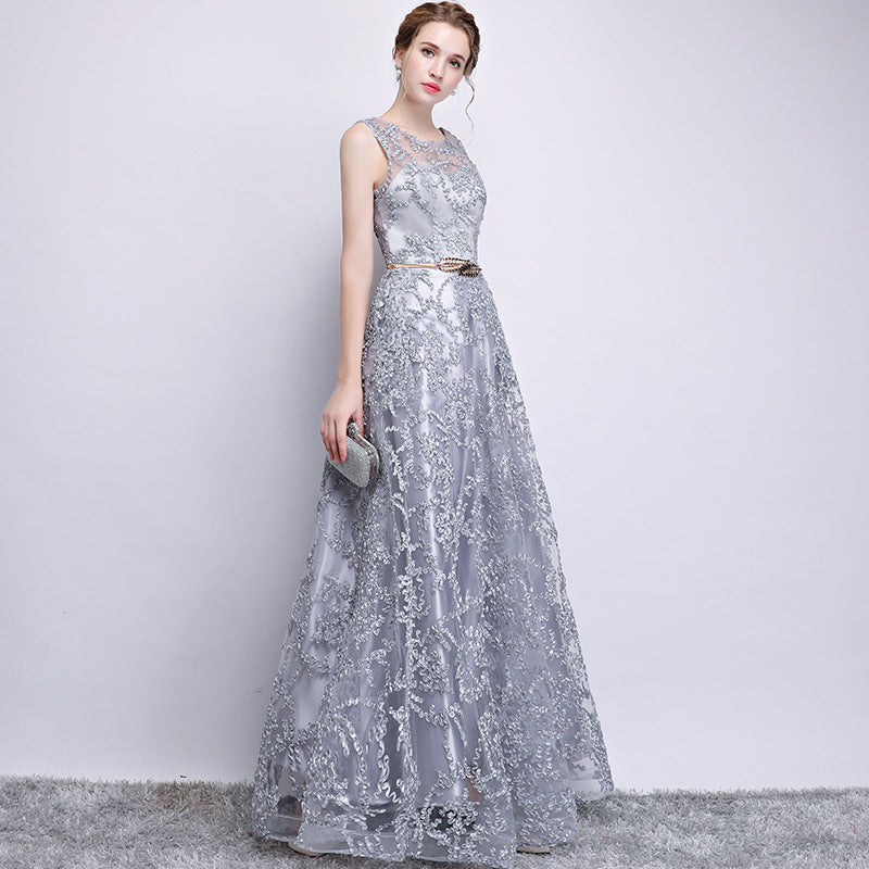 Dress for dinner grey Banquet Evening Dress Elegant Elegant Slim-Fit Slimming Dress Long Host's Dress Women's Summer H192