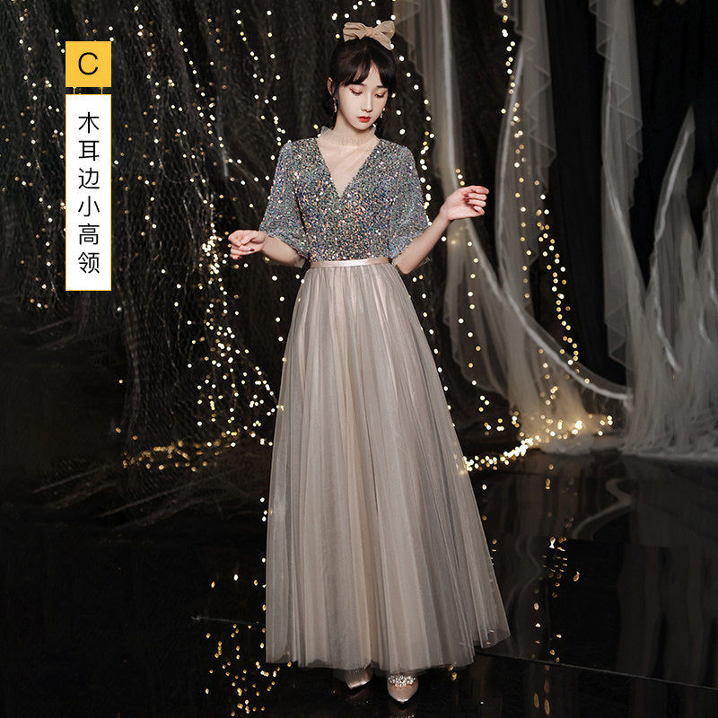 Bridesmaid Evening Dress Banquet Temperament Daily Style 2023 New Spring and Summer Long Slimming Fairy Sisters Group Female H779