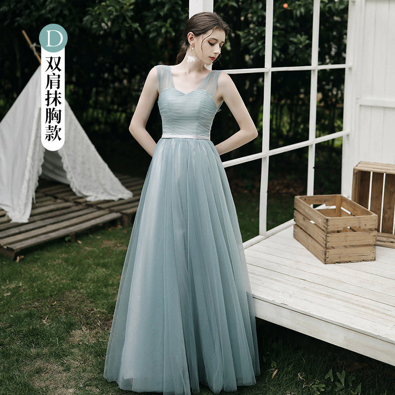 light  green eveing dress wedding dress bridesmaid Dress Wedding Dress Women's Water Green Performance Graduation Long Mesh Evening Dress LAS430