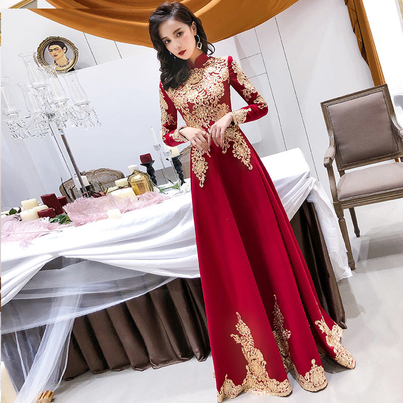 2022 New Wine Red Autumn Wedding Door Binding Wedding Clothes Female Daily Style Toast Dress Bride