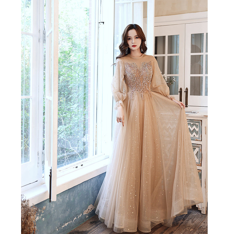 Champagne Dress gala party gown Evening Dresses Birthday Banquet Temperament golden H923