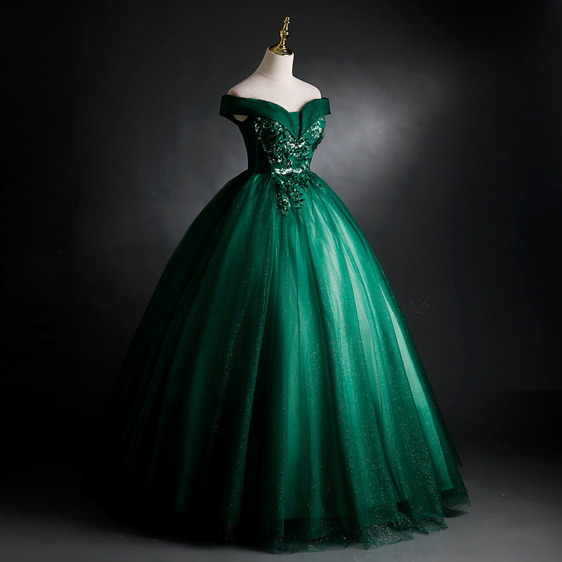 Wedding Dress Green Evening Dress Solo Performance Costume Student Vocal Music Art Test Dress Pettiskirt Annual Meeting Host Evening Dress Female H279