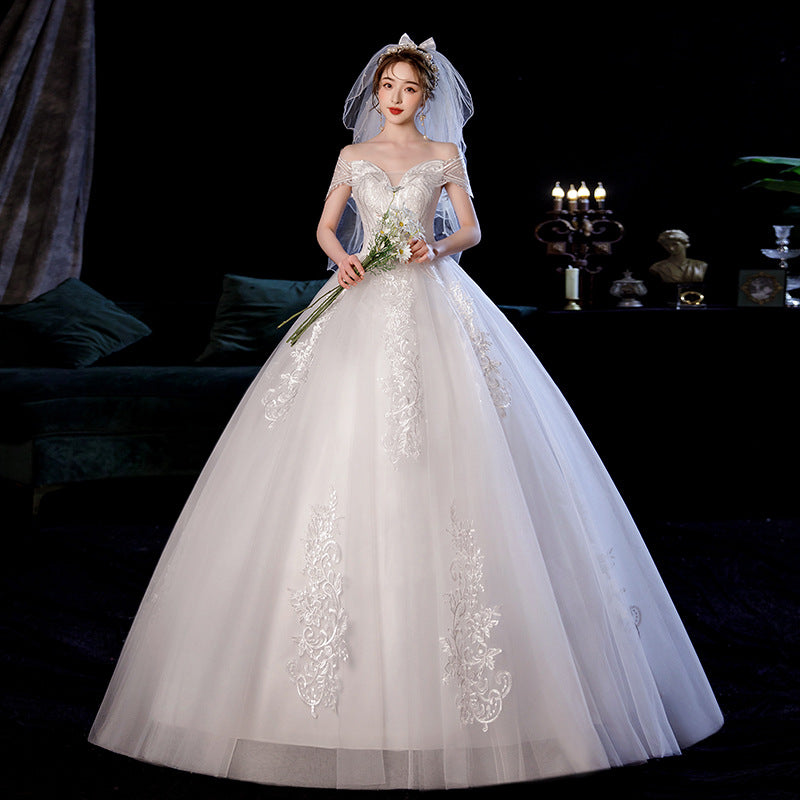 Wedding Dress Korean Style off-Shoulder Waist Slimming Flat Tube Top Wedding Dress Gift H982