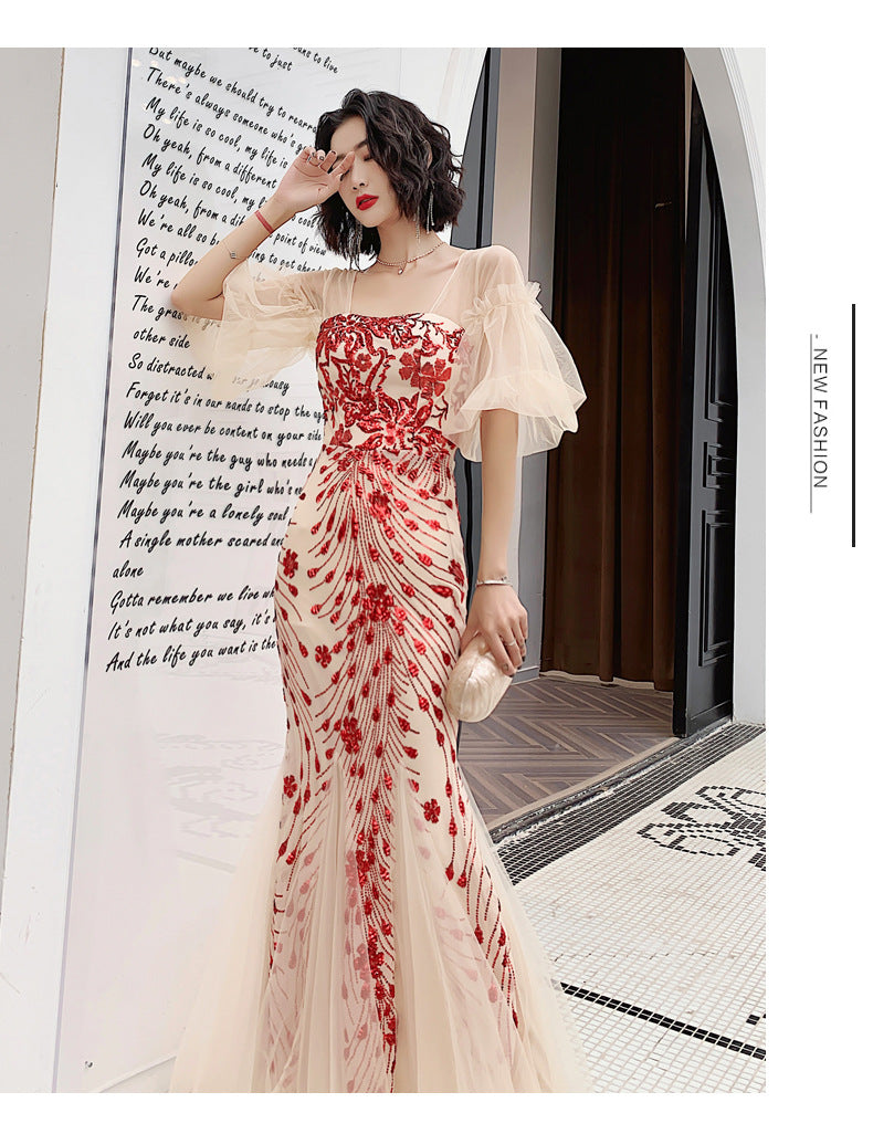 Fishtail Evening Dress Female Temperament Queen Banquet Noble Temperament Long Socialite Fairy Dream Mori Style Host LAS431