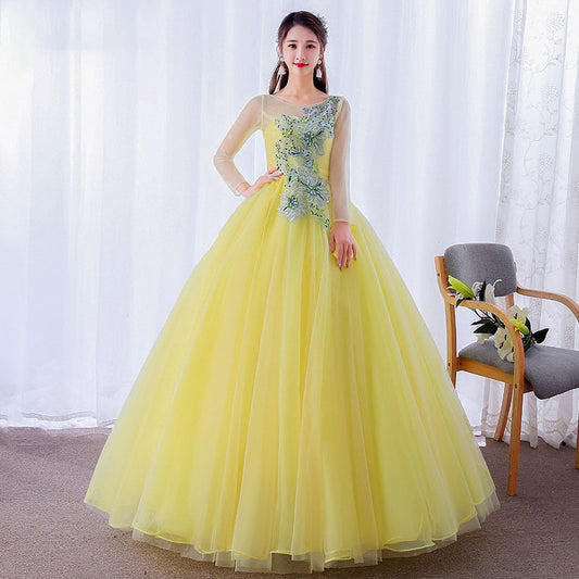 Wedding Dress Colored Mesh Performance Pettiskirt Photo Studio Wedding Stage Solo Performance Costume Long Women H778