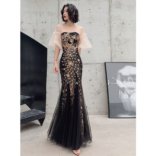 Fishtail Evening Dress Female Temperament Queen Banquet Noble Temperament Long Socialite Fairy Dream Mori Style Host LAS431