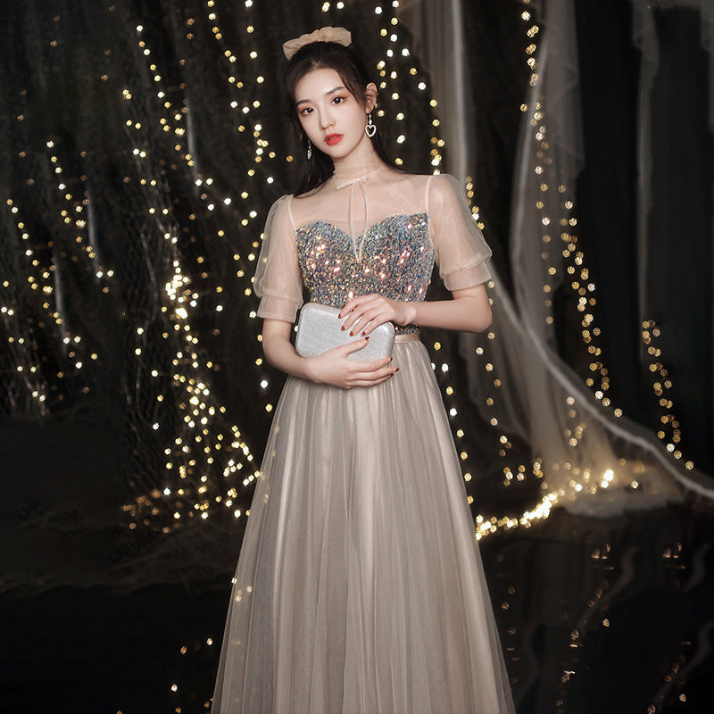 Bridesmaid Evening Dress Banquet Temperament Daily Style 2023 New Spring and Summer Long Slimming Fairy Sisters Group Female H779