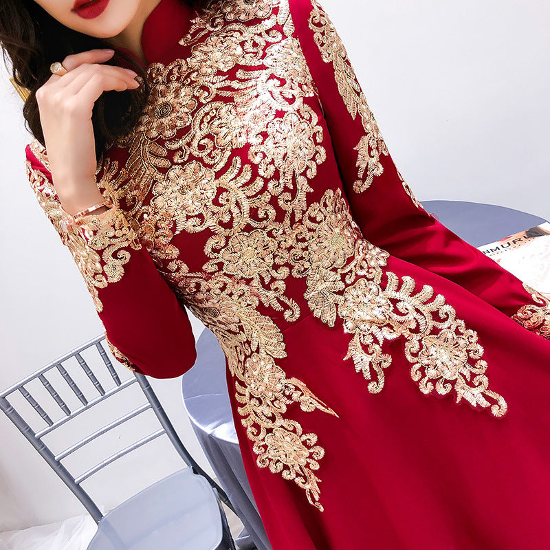 2022 New Wine Red Autumn Wedding Door Binding Wedding Clothes Female Daily Style Toast Dress Bride