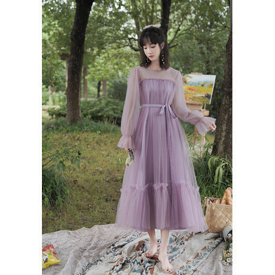 Purple Dress Bridesmaid Dress 2022 New off-Shoulder Bridesmaid Group Sisters' Clothes Graduation Chorus Daily Performance Slimming Dress H756