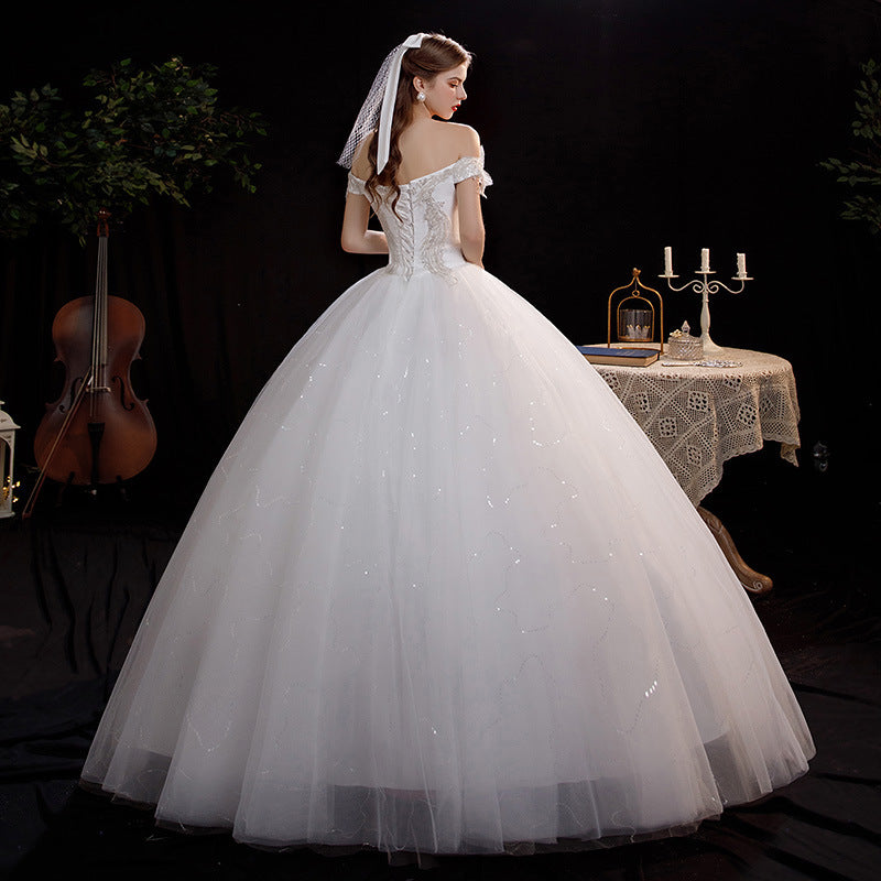 Wedding Dress Transparent Mesh Wedding Dress Sequins Waist Trimming Lace up Wedding Dress H290