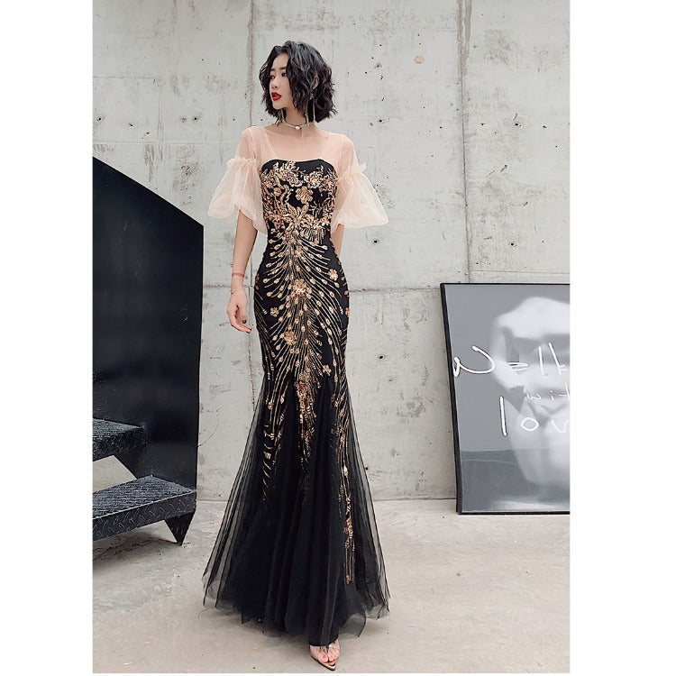 Fishtail Evening Dress Female Temperament Queen Banquet Noble Temperament Long Socialite Fairy Dream Mori Style Host LAS431