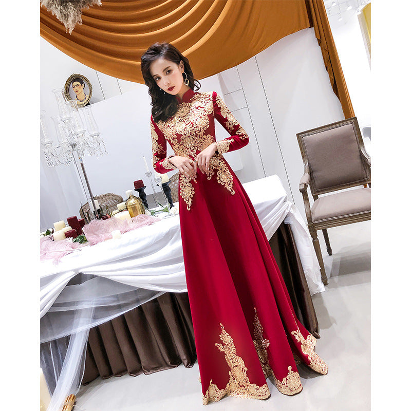 2022 New Wine Red Autumn Wedding Door Binding Wedding Clothes Female Daily Style Toast Dress Bride