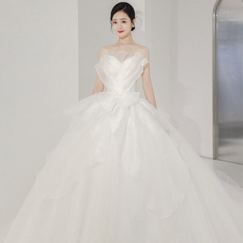 Off Shoulder Dress French Light Main Wedding Dress 2023 New Temperament Bride Super Fairy Simple Elegant Court Tail Small Man Wedding Veil H578