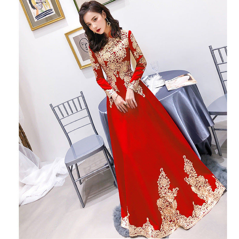 2022 New Wine Red Autumn Wedding Door Binding Wedding Clothes Female Daily Style Toast Dress Bride