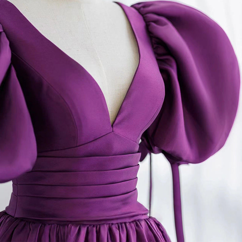 Purple Evening Dress Women's Light Luxury Minority High-End Ladies Birthday High Sense Host's Dress H222